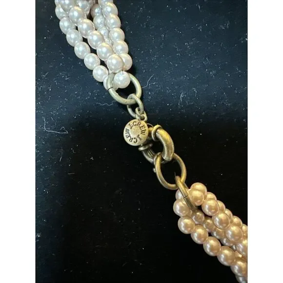 J CREW Pearl Necklace Chain Link Faux Pearls Champagne Color 22 In - Picture 3 of 3